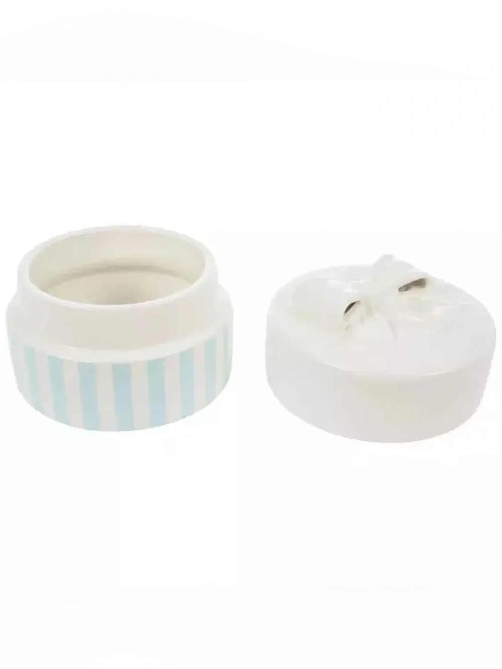 White Bow & Blue Stripes Ceramic Box